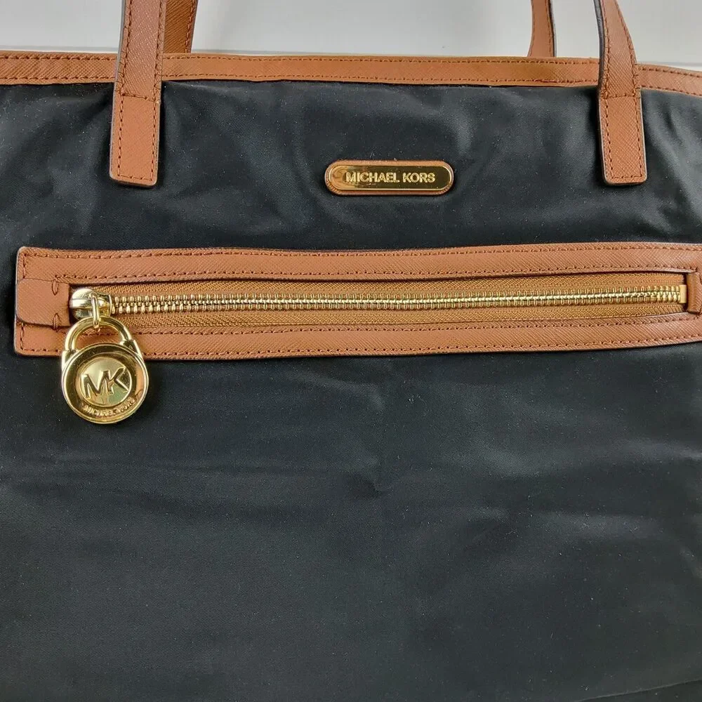 Michael Kors MK Nylon Tote Shoulder Handbag Purse Black